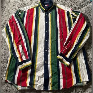 📚Vintage Mens Tommy Hilfiger Button Up Colorblock Long Sleeve  Shirt Size XL